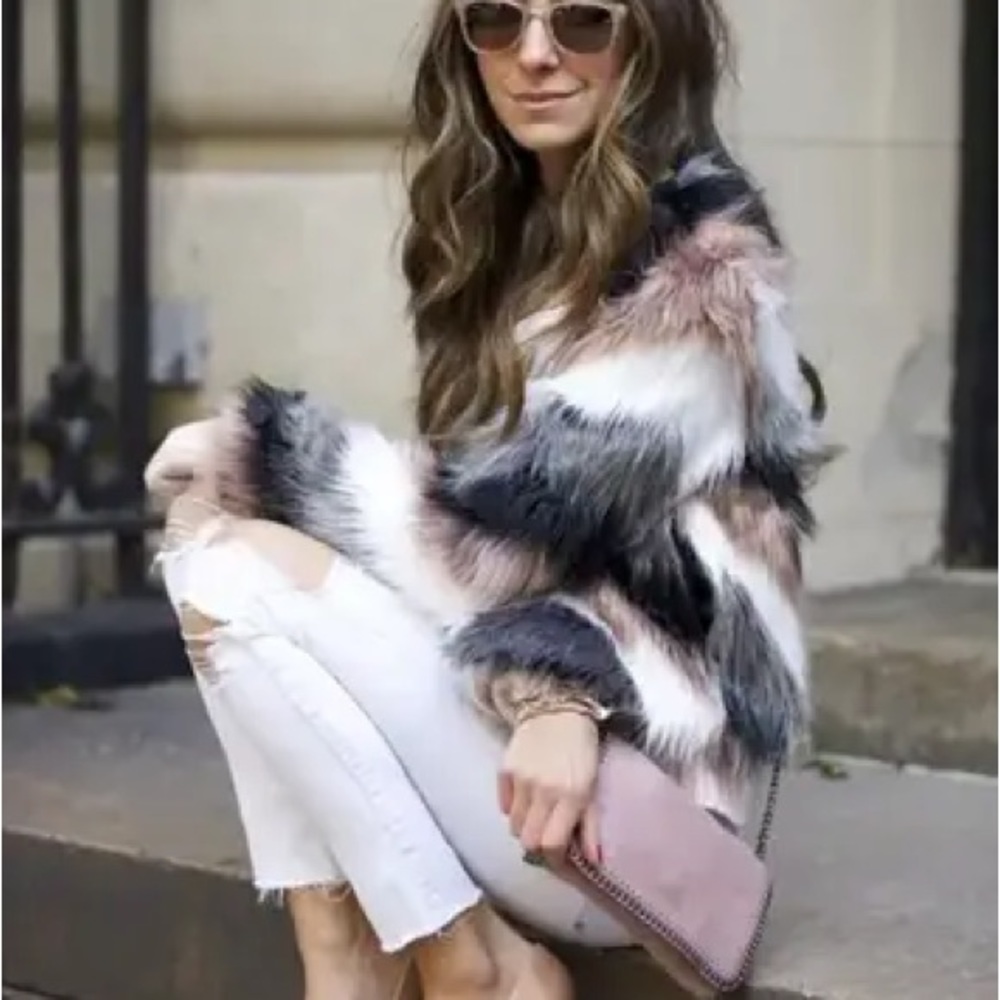 Aztec women shaggy multicolored blazer jacket coat faux fur